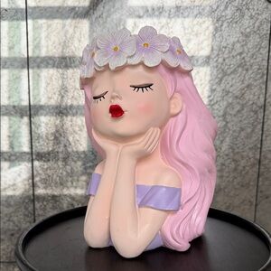 Elegant Pink Flower Crown Girl Planter